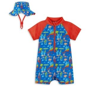 Andy & Evan Baby Boy's 2-Piece Bucket Hat & Shortall Set NWT